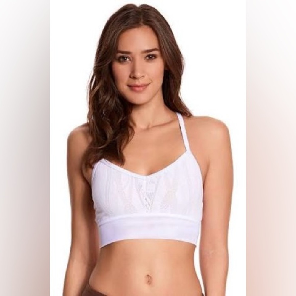 Alo Yoga Aria Bra Lace Overlay Size XS White/Nude